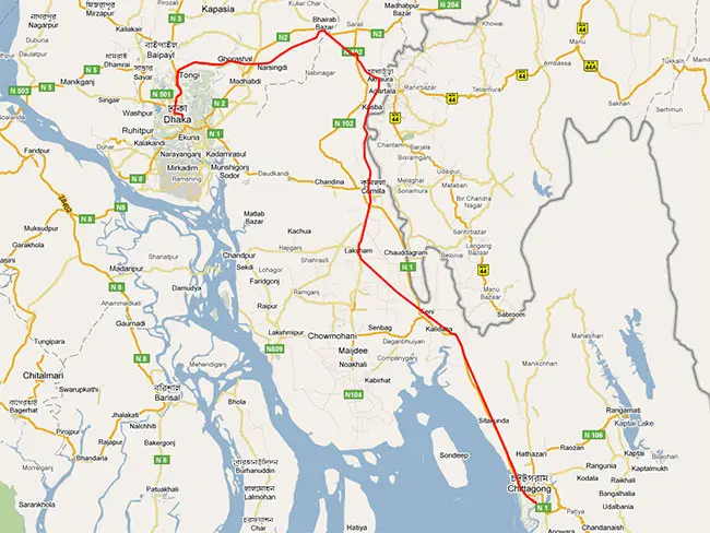 Dhaka to Chittagong Train Route Map