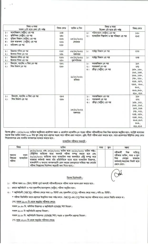 HSC Routine 2022 Newly Changed Page 2